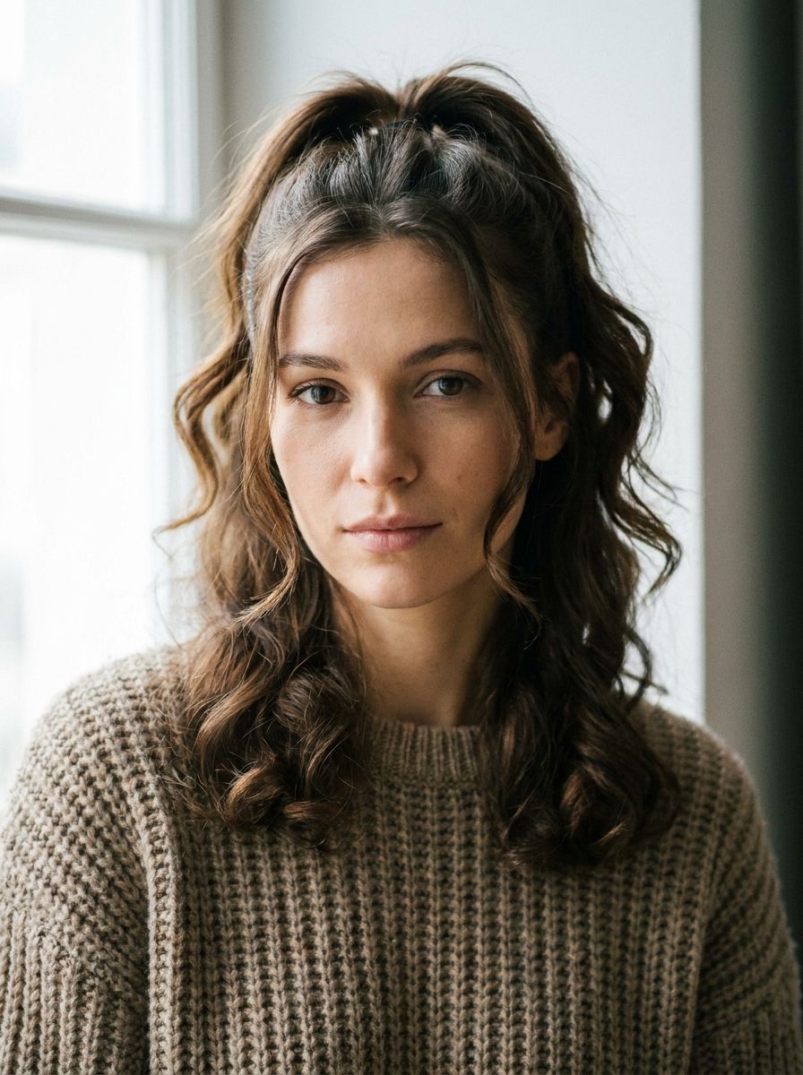 Half-Up Ponytail mit lockigen Längen - Frisuren mit Lockenstab